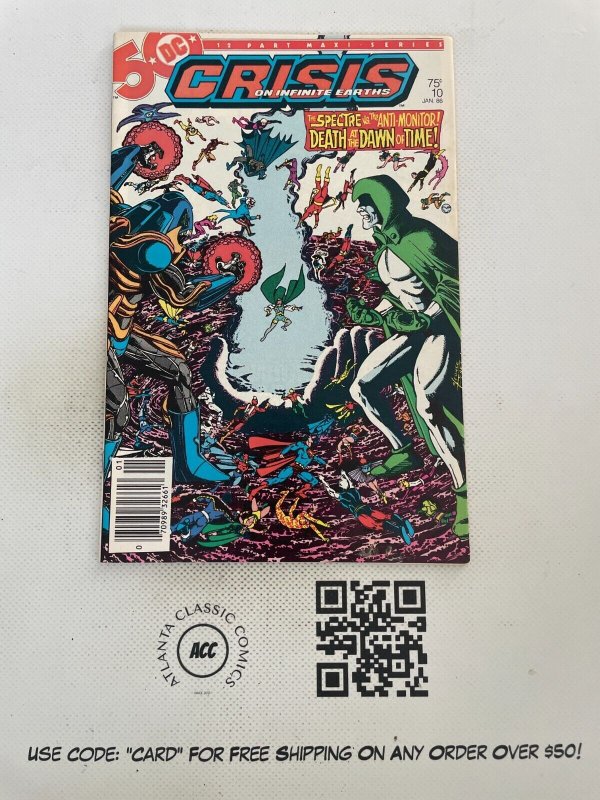 Crisis on Infinite Earths #10 (DC Comics, 1986), raw comic book in VF/NM condition — front cover