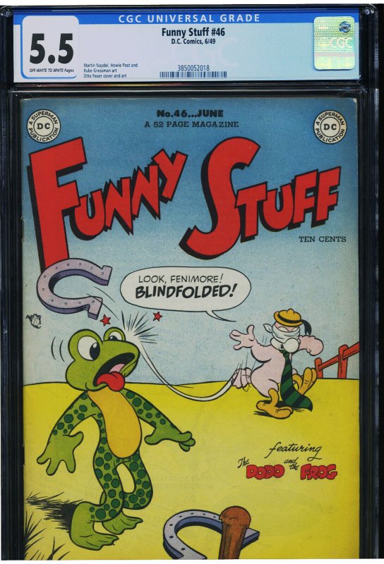 Funny Stuff #46 (DC Comics), CGC 5.5 graded comic book, Universal Blue label — front cover in its holder