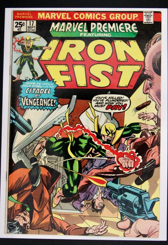 Marvel Premiere: Iron Fist #17 (Marvel Comics, 1974), raw comic book in VF condition — front cover