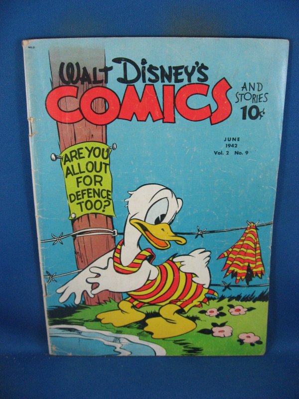 Walt Disney Comics Stories #21 (Dell Comics, 1942), raw comic book in VG condition — front cover