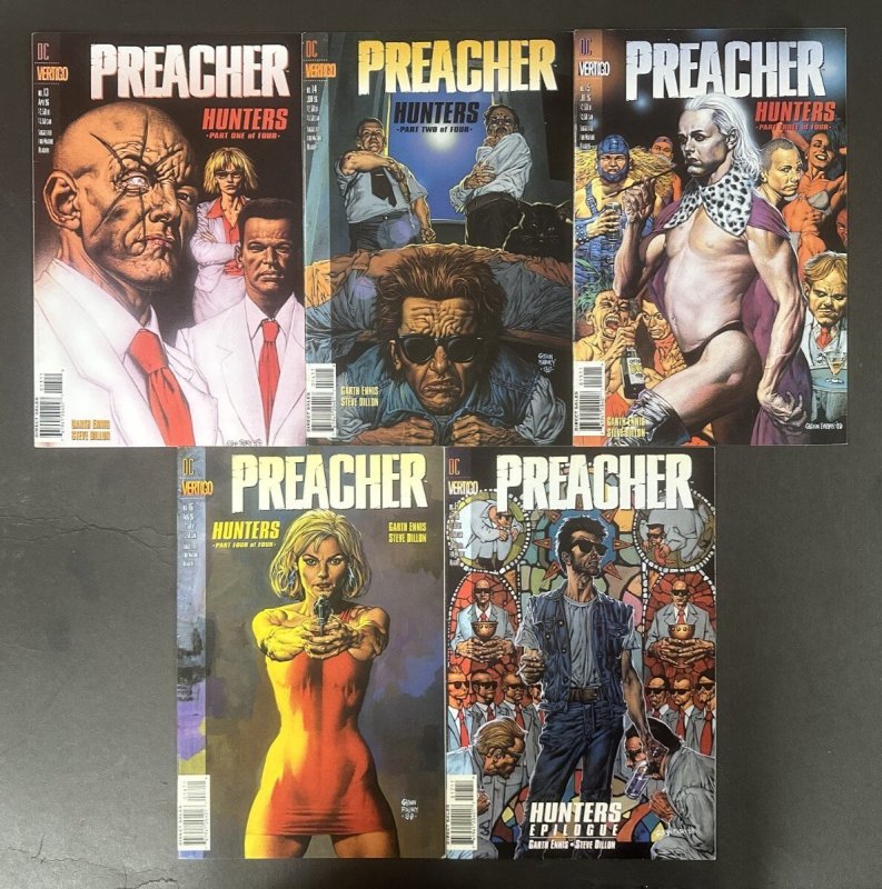 Preacher (1995) #13-17 "Hunters" Complete VF- Story Arc Lot of 5 Vertigo (DC Comics, 1995), raw comic book in VF- condition — front cover