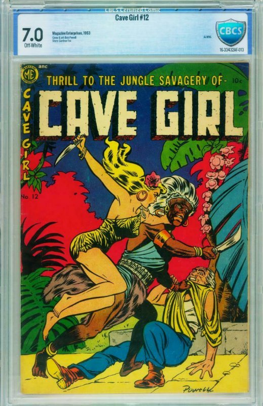 Cave Girl #12 (1954), CBCS 7.0 graded comic book, Universal Blue label — front cover in its holder