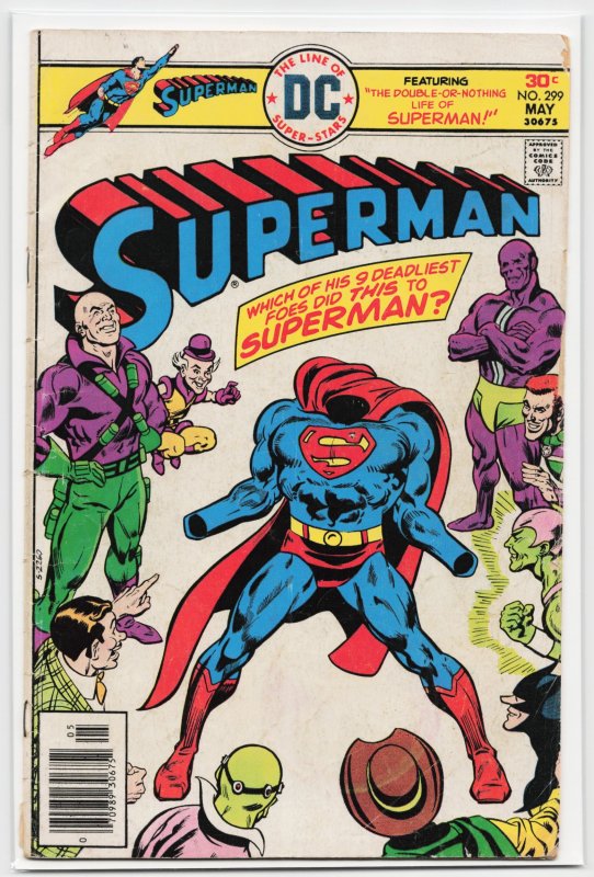 Superman #299 (DC Comics, 1976), raw, ungraded comic book — front cover