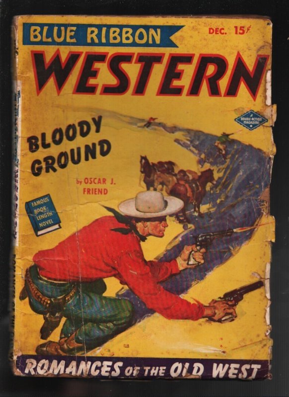 Blue Ribbon Western 12/1949-"Bloody Ground" by Oscar J. Friend-A. Leslie Ross co, raw, ungraded comic book — front cover