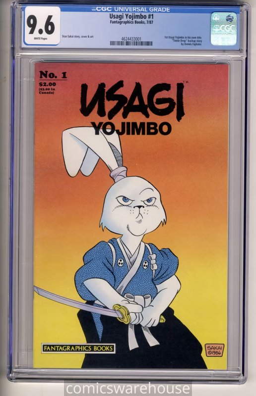 Usagi Yojimbo #1 (1987), CGC 9.6 graded comic book, Universal Blue label — front cover in its holder