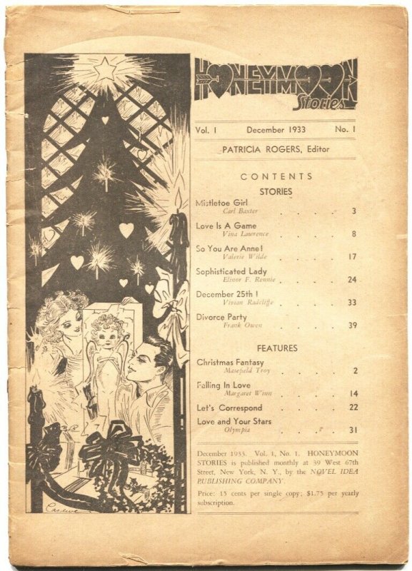 Honeymoon Stories #1 (1933), raw, ungraded comic book — front cover