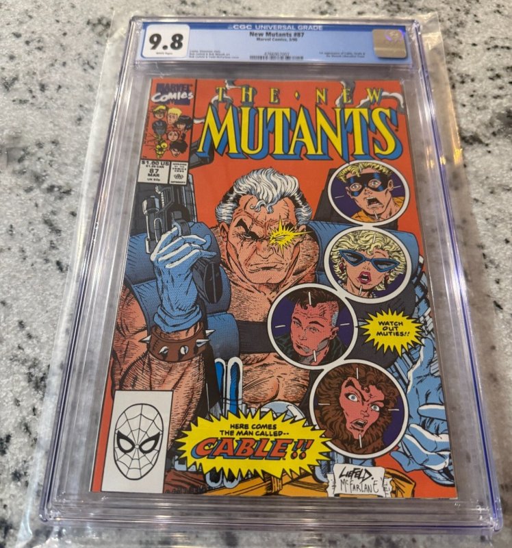 The New Mutants #87 (Marvel Comics, 1990), CGC 9.8 graded comic book, Universal Blue label — front cover in its holder