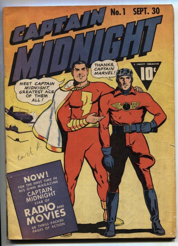 Captain Midnight #1 (Fawcett Publications), raw, ungraded comic book — front cover