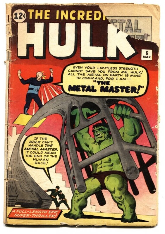 Incredible Hulk #6-1962 12 Cent-Marvel-Silver-Age Comic (Marvel Comics), raw, ungraded comic book — front cover