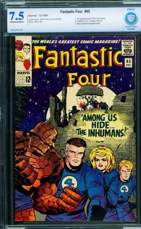 Fantastic Four #45 (Marvel Comics, 1965), CBCS 7.5 graded comic book, Universal Blue label — front cover in its holder