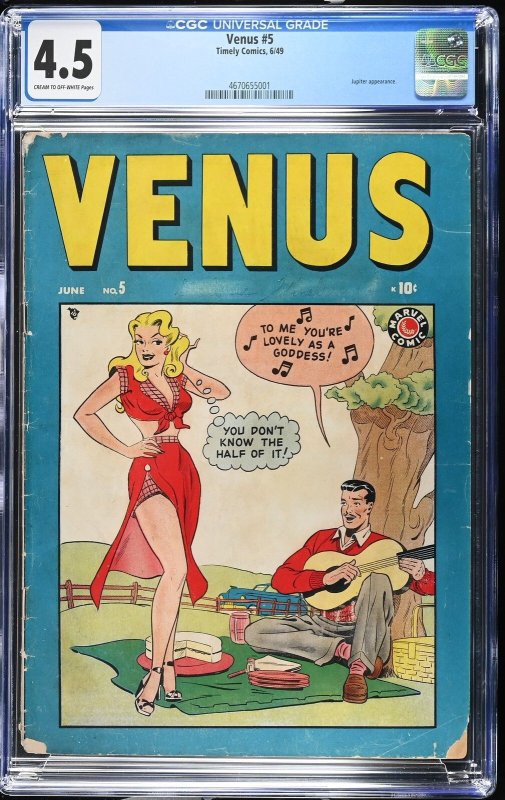 Venus #5 (Timely Comics, 1949), CGC 4.5 graded comic book, Universal Blue label — front cover in its holder