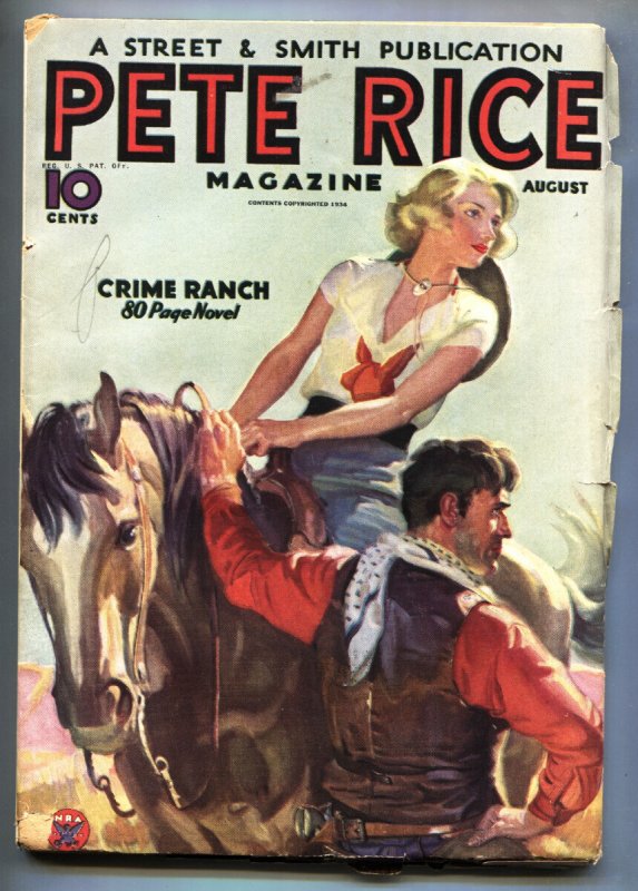 Pete Rice Aug 1934- Street and Smith Pulp- Walter Baumhofer Cover- VG+ (Street & Smith, 1934), raw comic book in VG+ condition — front cover