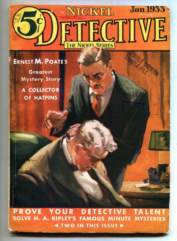 Nickel Detective 1933 Jan-Very Rare Mystery Pulp-Dart in Neck cvr (1933), raw, ungraded comic book — front cover