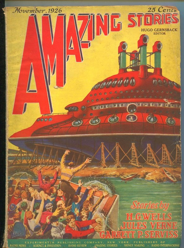 Amazing Stories November 1926-H.g.wells-Murray Leinster-G/vg, raw comic book in VG condition — front cover