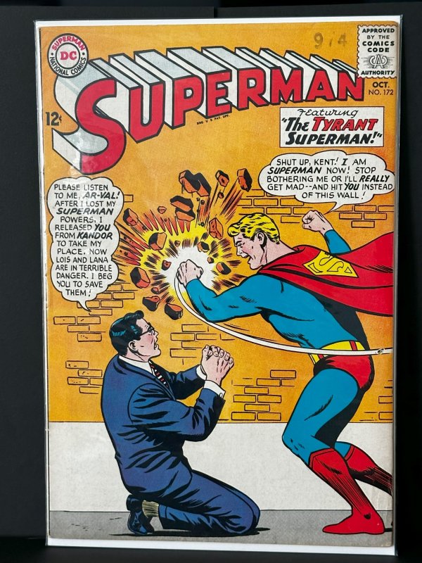 Superman #172 (DC Comics, 1964), raw, ungraded comic book — front cover