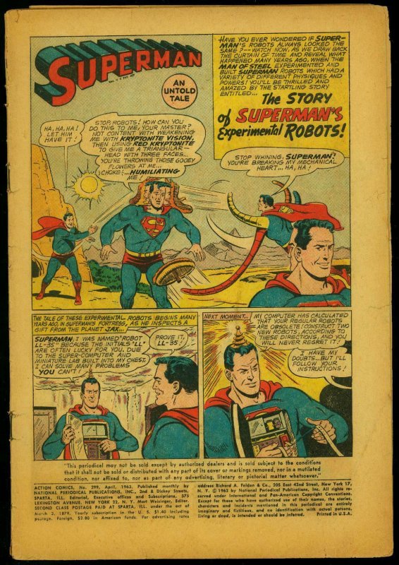 Action Comics #299 (DC Comics, 1963), raw, ungraded comic book — front cover
