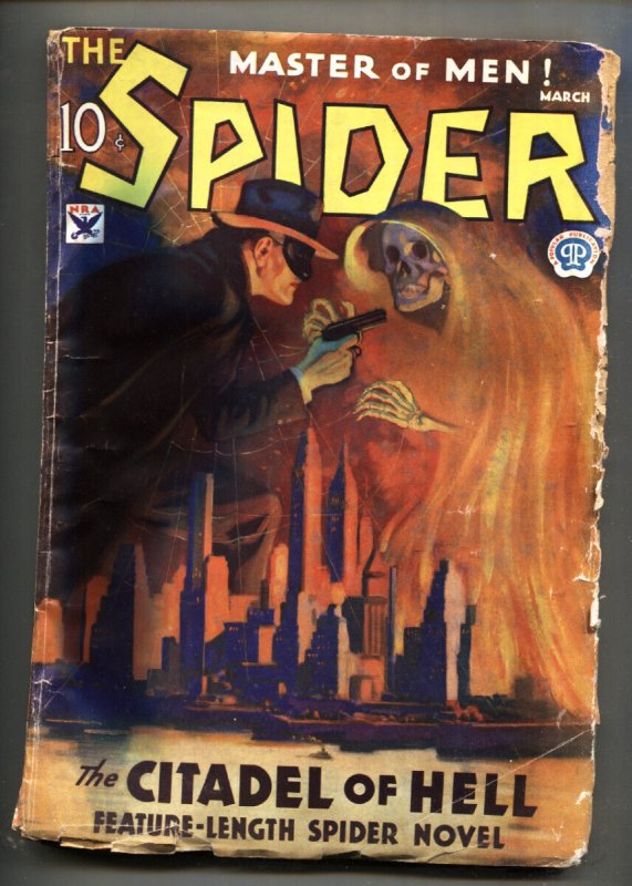 The Spider March 1934- Citadel of Hell-1st Spider in Costume on Cvr-pulp Maga... (1934), raw, ungraded comic book — front cover